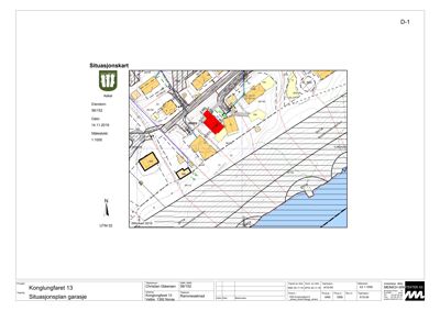 Situasjonsplan som viser bygningens plassering i forhold til nabolag, vegger og topografi.