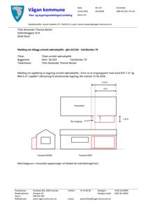 Fasadetegning som viser oppriss av to bygninger sett fra nord og vest, med angitte mål og plassering av ny inngang.