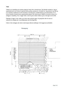 Plantegning som viser plassering av en planlagt treplatting i forhold til eksisterende terreng, naboegrenser og knaus/kolle.