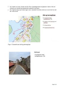 Et dokument som viser en oversiktskart (Figur 1) over siktlinjer og terreng, samt et fotografi av en siktlinje (Siktlinje A).