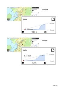 Situasjonsplan med siktningslinjer (Siktlinje B og C) som viser høydeforskjeller (moh) langs en rute.
