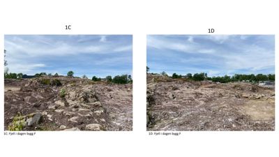 Fotografier av et fjellområde (Fjell i dagen) på byggetomten, merket 1C og 1D.