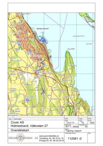 Oversiktskart over Holmestrand med bygningsplassering og topografi