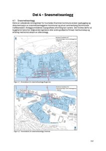 Kart som viser planlagt plassering av snøsmelteanlegg i Bragernes og Strømsåa områder.