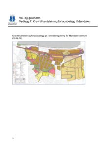Kart som viser arealregulering og krav til kantstein i Mjøndalen sentrum.