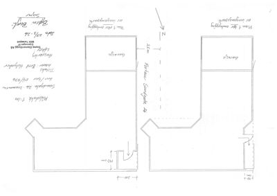 Etasjeplan (1. etasje) for en bygning på Fortau Sundgata 26, som viser romfordeling (Garasje, Entré) og mål.