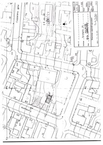 Situasjonsplan som viser tomt, bygninger og gater (Cappelen gate, Sundgata).