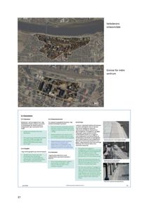 Et flyfoto eller kart som viser et område med overlappende tekst om gateløp og byplanlegging.