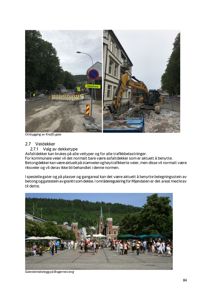 Bildet viser en side fra en byggesak med tekst om veidekker og tre fotografier av gater og gatebelegg.
