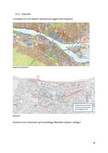 Kart som viser et geografisk område med bygningsplasseringer og infrastruktur, inkludert Bragernes og Strømsø.