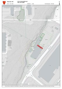 Situasjonsplan som viser tomtens beliggenhet, høydemålerlinjer, veier og nabobebyggelse.