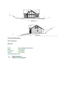 Fasadetegning som viser bygningens utseende fra to ulike vinkler (mot sør og mot vest).