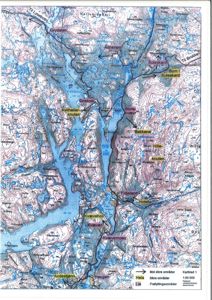 Kart over et fjordområde med topografi, vannveier, og stednavn som Sirekrok, Kvæven og Fidjeland.