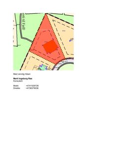 Situasjonsplan som viser tomtens form, grenser, nabotomter (T11, T13) og en planlagt bygning (T12) med angitte mål.