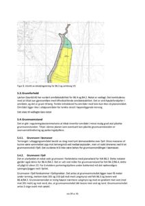 Utsnitt fra detaljregulering som viser et tverrsnitt av et terrengområde med markerte høyder og fargekodet for ulike grunnforhold (f.eks. berg og leire).