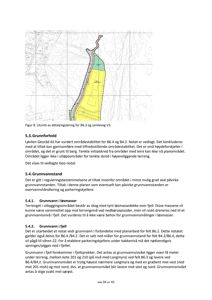 Utsnitt fra detaljregulering som viser et tverrsnitt av et terrengområde med markerte høyder og fargekodet for ulike grunnforhold (f.eks. berg og leire).