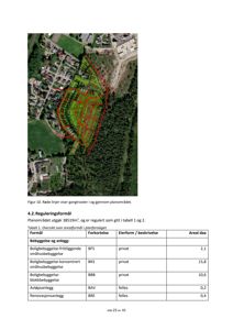 Et flyfoto over et planlagt bebyggelsesområde med overlagte røde linjer som markerer gangtraséer og arealformål.