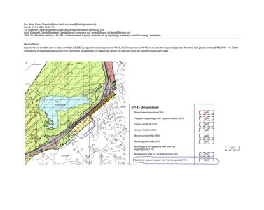 Kart med reguleringssoner og oversikt over et område