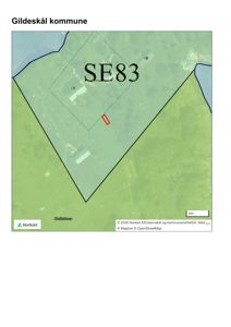 Kart over et område i Gildeskål kommune med tomtegrenser og et flyfoto som bakgrunn.