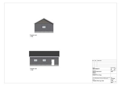 Tegning som viser fasadeopprikk for Nord- og Vestfasaden av en bygning.