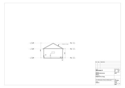 Snittegning (Snitt A) som viser tverrsnittet av en bygning med mål og høyder.