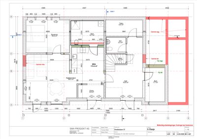 Etasjeplan (0. Etasje) som viser romfordeling, dimensjoner og endringer i en bygning.
