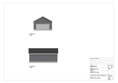 Fasadetegning som viser bygningens utseende fra sør og øst.