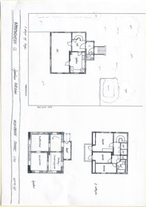 Plantegning som viser romfordeling for etasjene 1, 2 og 3 i en bygning.