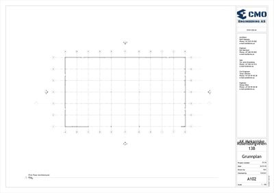 Grunnplan (etasjeplan) for første etasje av en bygning, med romnummerering og dimensjoner.