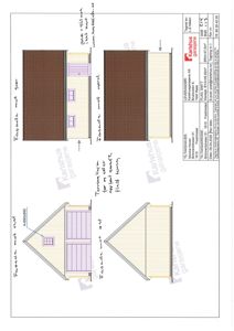 Fasadetegning som viser oppriss av en garasje sett fra fire ulike vinkler (vest, nord, øst og sør). Tegningen inkluderer mål på takhøyde og dører.
