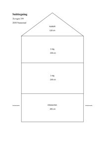 En snittegning som viser høyder og romfordeling i en bygning (kaldloft, 2. etasje, 1. etasje, utleieenhet).