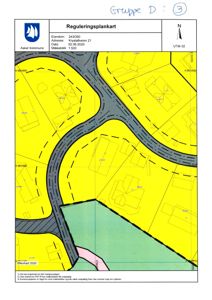 Reguleringsplankart som viser eiendomsinndeling, vegnett og bygningsplassering.