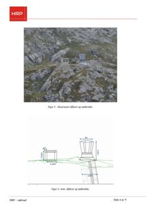 Et fotografi av to bygninger (en diffus og en nødbrakke) plassert på et fjell.