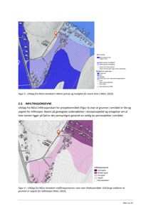 Kart som viser marin grense og infiltrasjonsevne for et prosjektområde.
