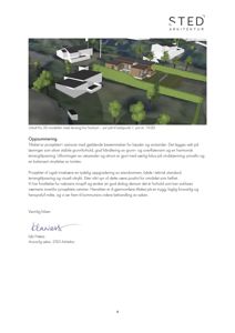 3D-visualisering (rendering) av et arkitektprosjekt med omgivende terreng og vegetasjon.