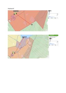 Bildet viser to kartutsnitt (Høydeprofil og Terrengprofil) med topografiske linjer og høydekurver, som er typisk for situasjonsplan eller terrengkart i en byggesak.