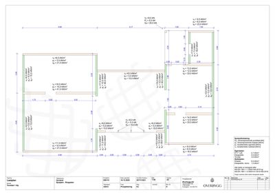 Etasjeplan (Løftplan) som viser romfordeling, dimensjoner og lastverdier for et bygg.