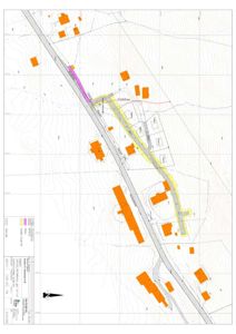 Situasjonsplan som viser etasjeforhold, høydemål, vegnett og bebyggelse i området.