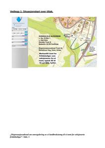 Situasjonskart som viser tomtens beliggenhet i forhold til omgivelsene, inkludert vei, kraftlinje og nabolag.