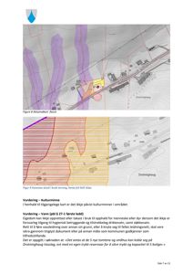 Bildet viser to kartutsnitt (Figure 8 og Figure 9) som illustrerer et område med topografi, infrastruktur og arealbruk. Figuren 8 er en aktemskart som viser eiendomsinndeling, og figuren 9 er en faresonekart fra NVE som viser skredfare.