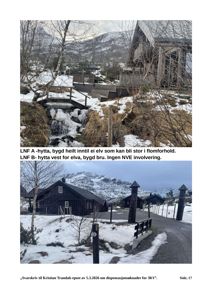 To foton som viser hytter i en snødekket naturmiljø, med tekstbeskrivelser under hver bilde.