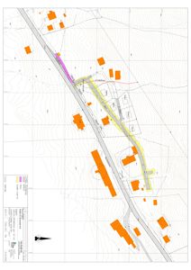 Situasjonsplan som viser etasjeforhold, høydemål, vegnett og bebyggelse i området.