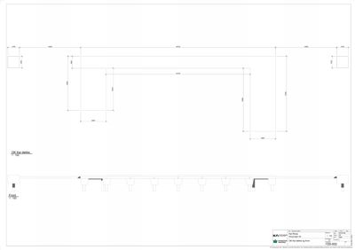 Tegning som viser detaljert oppriss av en konstruksjon (OK Kai dekke) med dimensjoner og forankringspunkter.