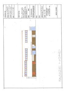 Fasadetegning (opprikk) av en bygning sett fra nord.