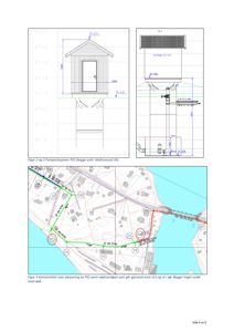 Bildet viser en situasjonsplan (kartutsnitt) som illustrerer plasseringen av en pumpestasjon (PS2) i forhold til kummer (S11, S13) og sjø. Det inneholder også en snittegning av selve pumpestasjonen.