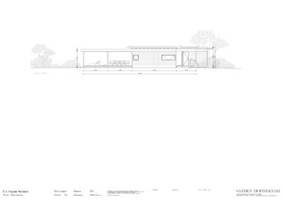 Fasadetegning (Nordøst) som viser bygningens utseende fra utsiden med mål og detaljer.