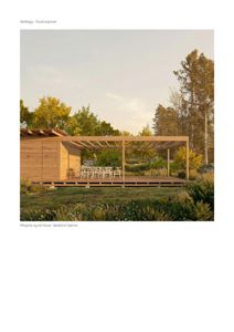 3D-visualisering av en pergola og terrasse i et naturskjønt miljø.