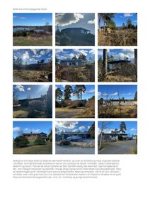 Et knippe med fotografier av eksisterende hytter i området, inkludert beskrivende tekst om deres arkitektoniske egenskaper.