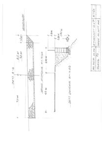Snittegning som viser oppriss av en veggholdning (veggmur) med angitte høyder og konstruksjonsdetaljer.