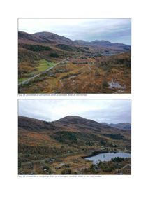 To dronebilder som viser et landskap med fjell, skog, en elv og en liten innsjø.